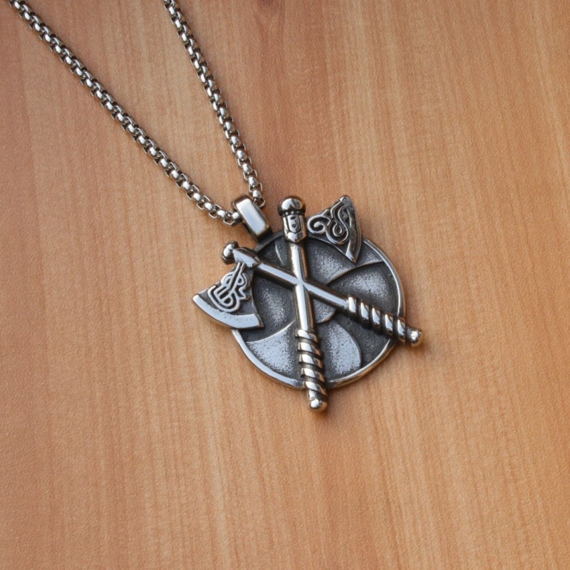 Stainless Steel Axe Disc Necklace