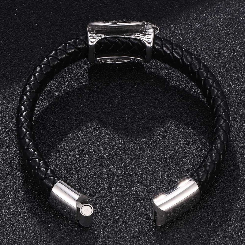 Stainless Steel Bold Leather Punk-Style Eagle Personalized Braided Leather Bracelet For Men