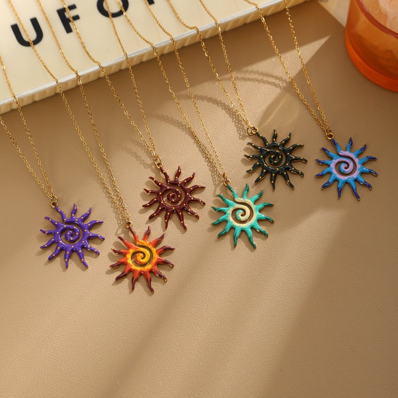 Stainless Steel Sun Pendant Necklace