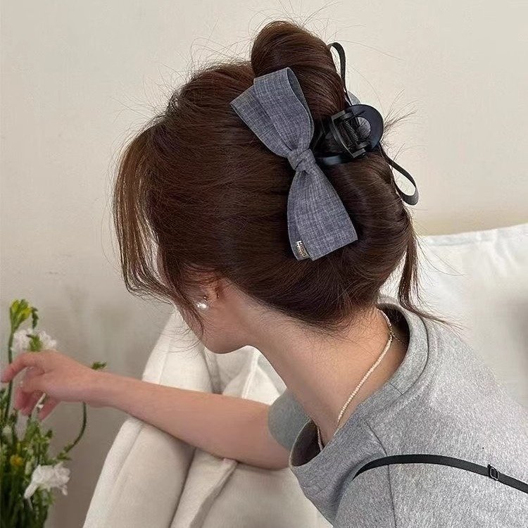 Back Head Blue Denim Bow Barrettes