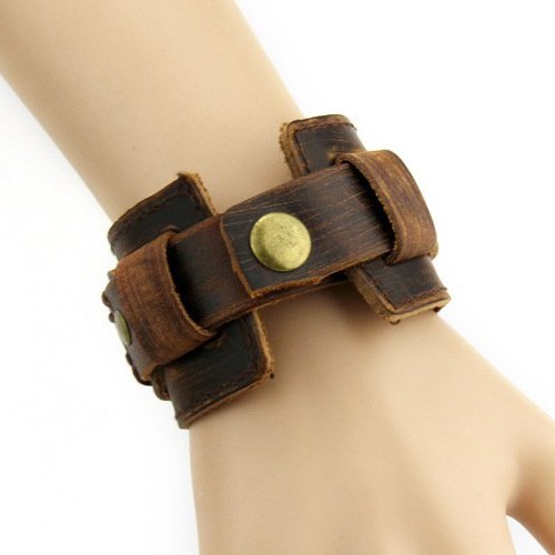 Two Rows Of First Layer Cowhide Bracelets Wide Leather Bracelets