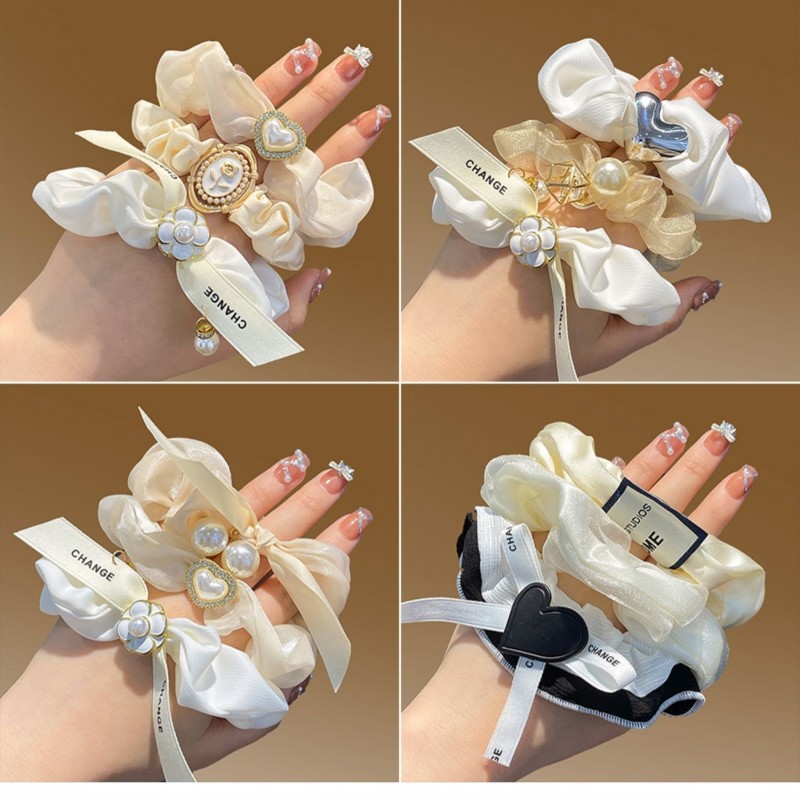 Camellia Large Intestine Hair Ring Retro Ponytail Hair String