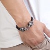 Titanium Steel Wolf Head Handmade Leather Cord Mens Bracelet