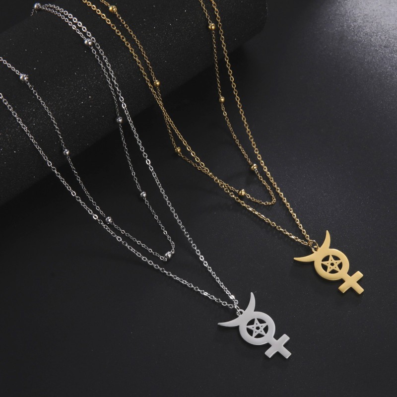 Star Moon Stainless Steel Necklace