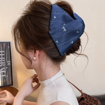 Embroidered Denim High Sense Barrettes Back Head Updo Shark Barrettes