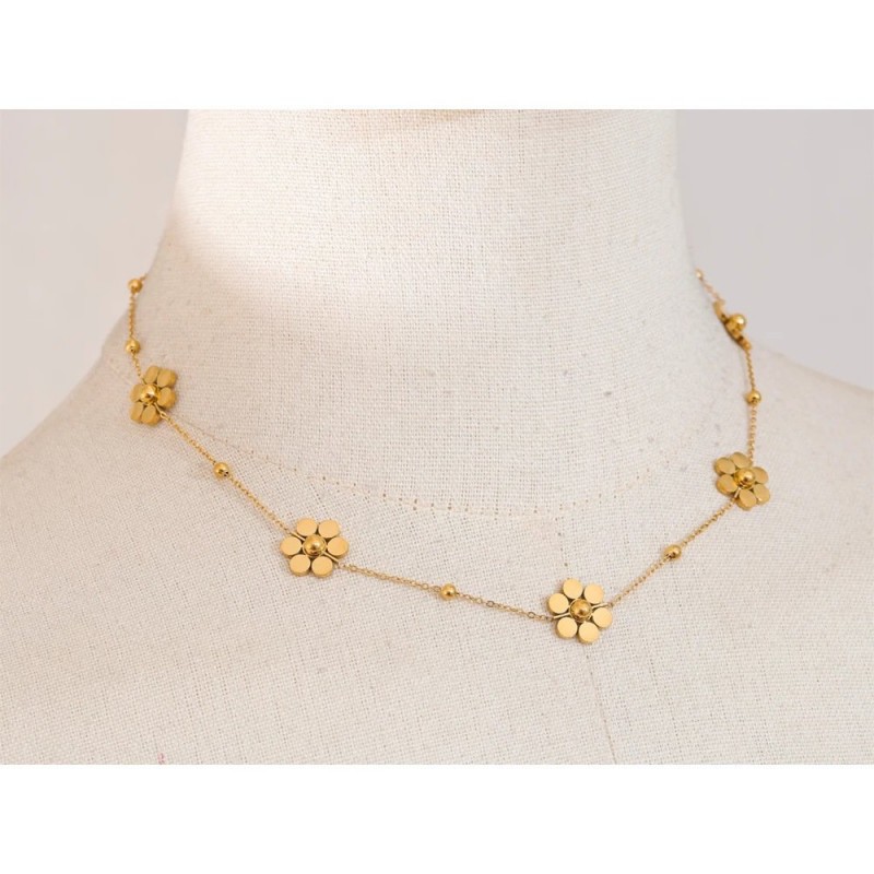 Flower Ornament Stainless Steel Necklace