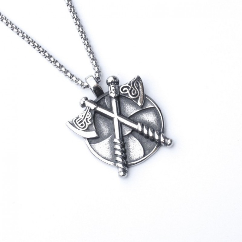 Stainless Steel Axe Disc Necklace