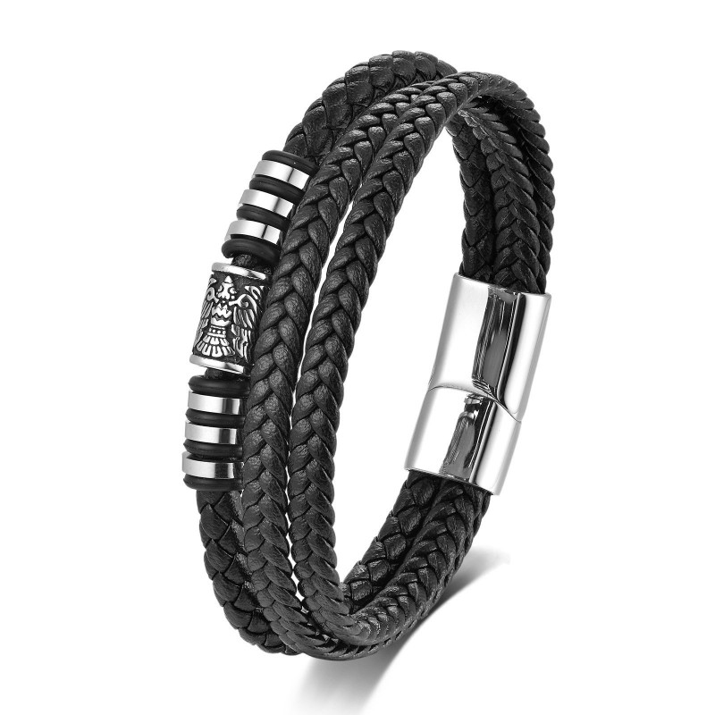 Stainless Steel Multi-Layer Leather Men's Bracelet