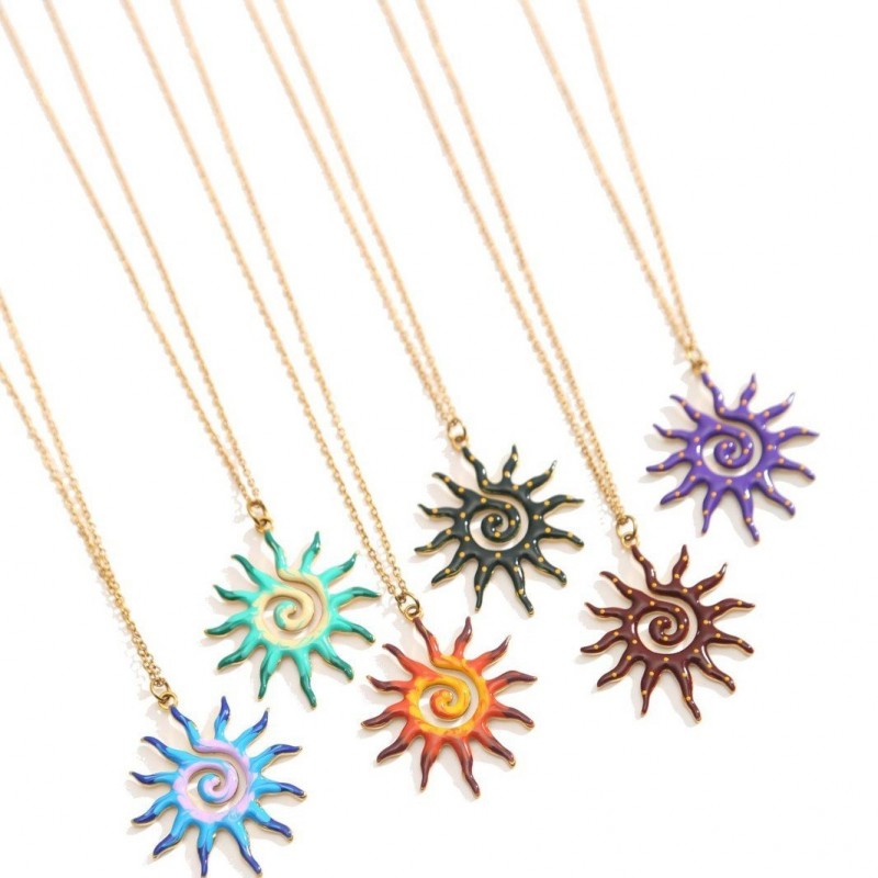 Stainless Steel Sun Pendant Necklace