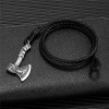 Handwoven Double-Strand Leather Cord Stainless Steel Vintage Mens Bracelet