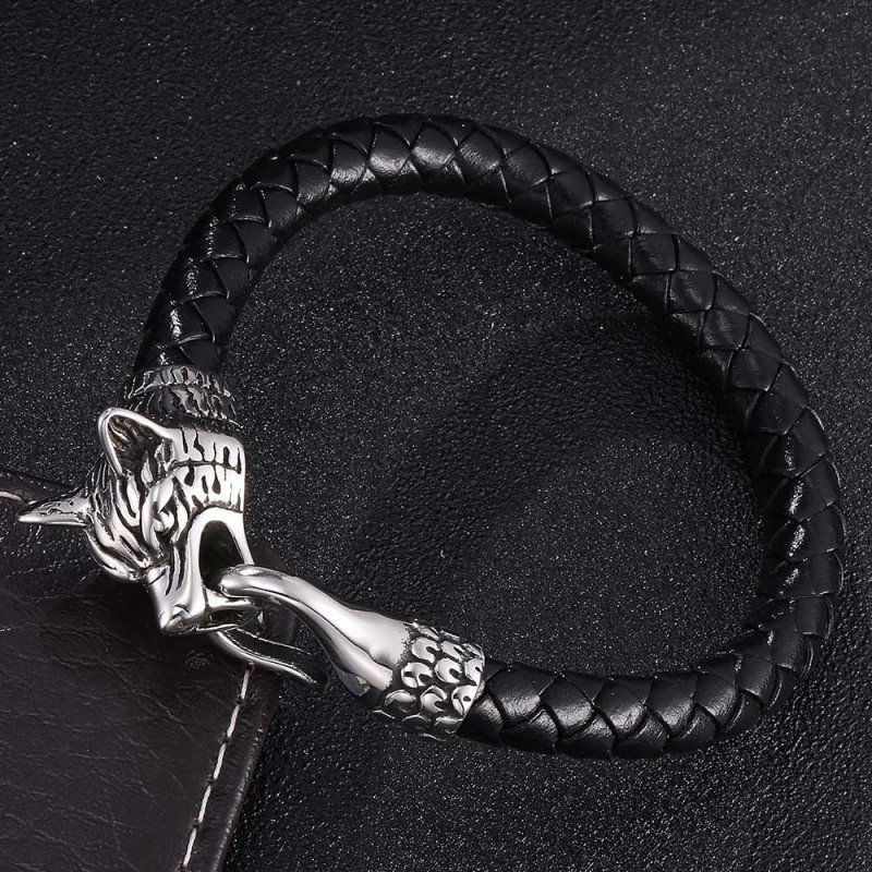 Fashionable Wolf Head Genuine Leather Braided Leather Cord Exquisite Bracelet