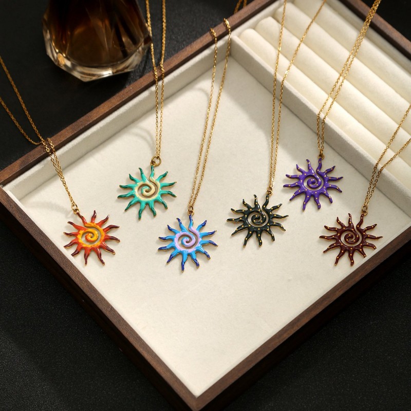 Stainless Steel Sun Pendant Necklace
