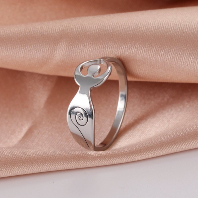 Aerobics Yoga Girls Raising Hands Characters Stainless Steel Rings