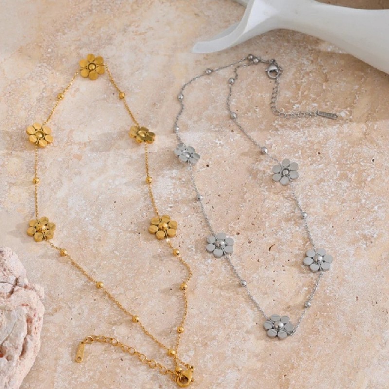 Flower Ornament Stainless Steel Necklace