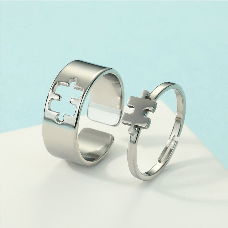 Silver Puzzle Couple Couple Rings Stainless Steel Ring Ornament