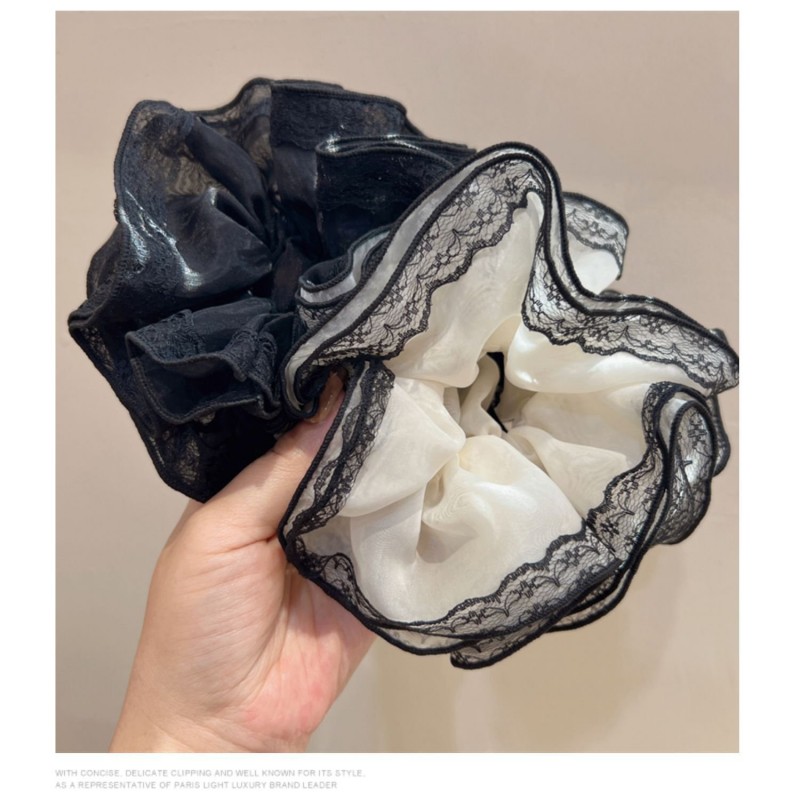 Double Layer Intestine Ring Hair Rope Organza Lace Edge Hair Ring