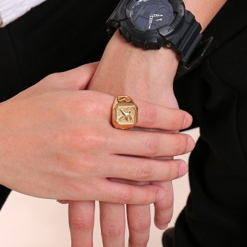 Stainless Steel Eagle Ring Gold Men's Ring