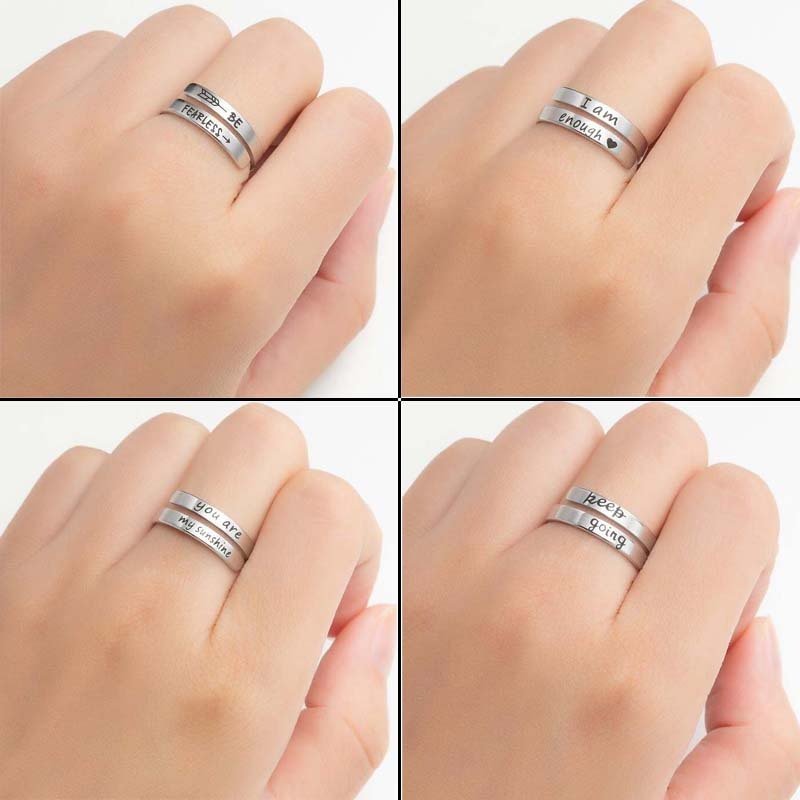 Stainless Steel Ring Retro English Double Ring