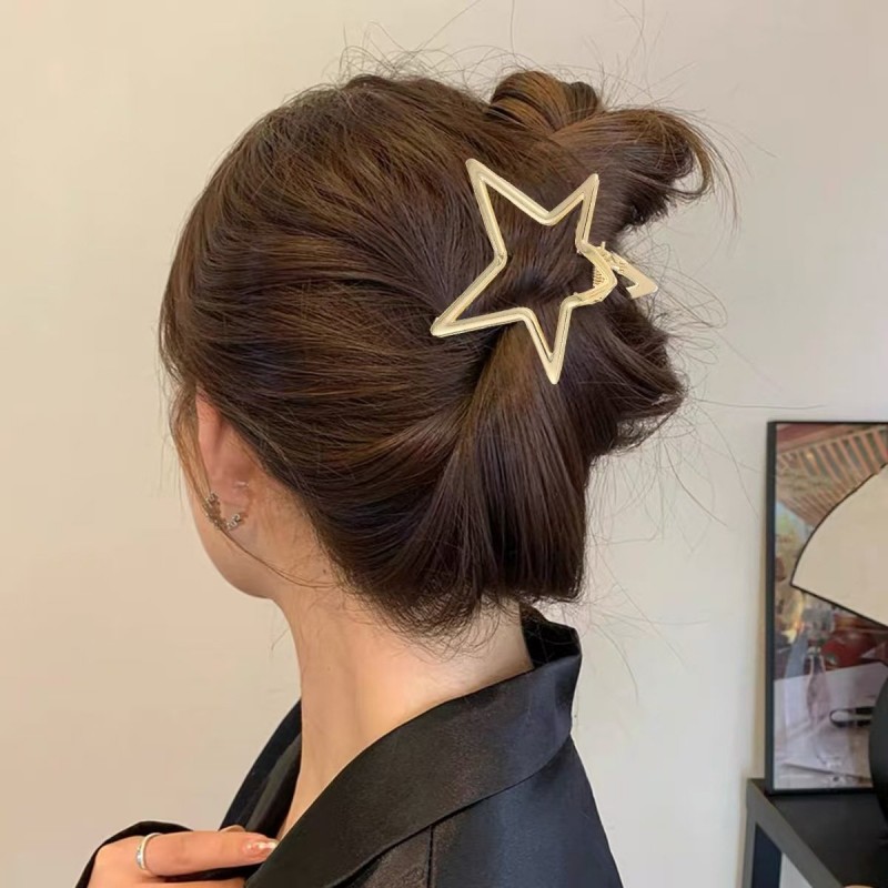 Hollow Pentagram Metal Grip Barrettes