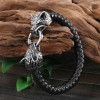 Titanium Steel Wolf Head Handmade Leather Cord Mens Bracelet