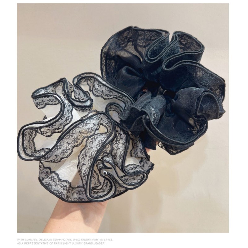 Double Layer Intestine Ring Hair Rope Organza Lace Edge Hair Ring