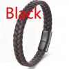 Black Leather Cord Cowhide Double-layer Stainless Steel
