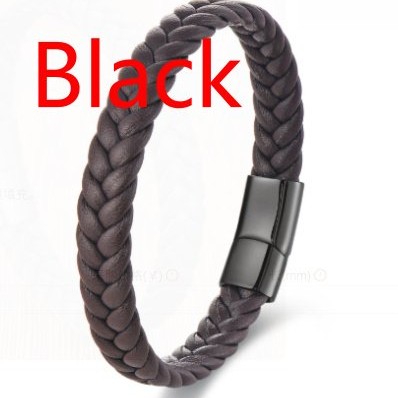 Black Leather Cord Cowhide Double-layer Stainless Steel