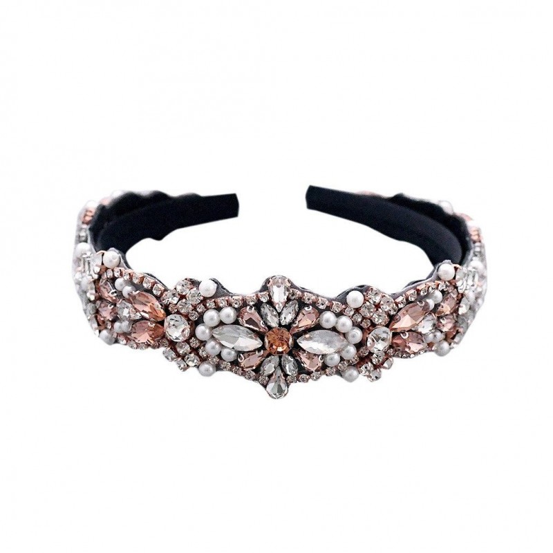 Solid Color Headband Headwear With Rose Gold Rhinestones Inlaid Stone Headband