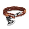 Handwoven Double-Strand Leather Cord Stainless Steel Vintage Mens Bracelet