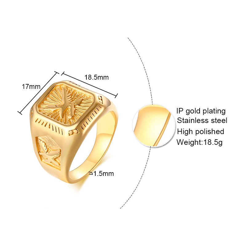 Stainless Steel Eagle Ring Gold Men's Ring