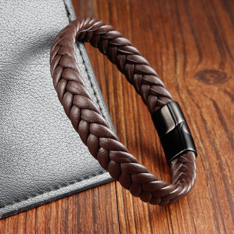 Black Leather Cord Cowhide Double-layer Stainless Steel