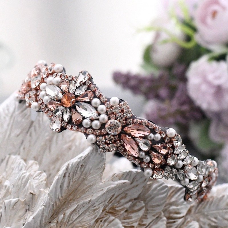 Solid Color Headband Headwear With Rose Gold Rhinestones Inlaid Stone Headband