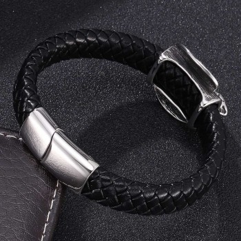 Stainless Steel Bold Leather Punk-Style Eagle Personalized Braided Leather Bracelet For Men