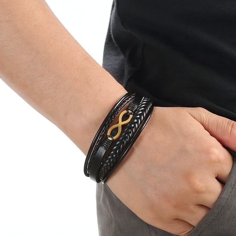 Cowhide Stainless Steel Men's 8-word Multi-layer Magnetic Buckle Bracelet