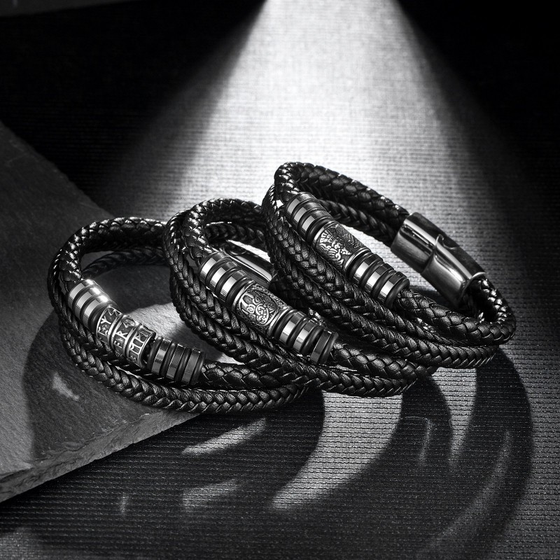 Stainless Steel Multi-Layer Leather Men's Bracelet