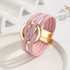 Cross Leather Women Bracelet Metal Big Ring Cuff Bangle Multi-layer Wristband Magnetic Snap Bangle