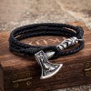 Handwoven Double-Strand Leather Cord Stainless Steel Vintage Mens Bracelet
