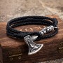 Handwoven Double-Strand Leather Cord Stainless Steel Vintage Mens Bracelet