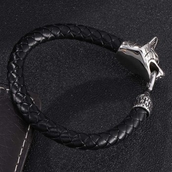 Fashionable Wolf Head Genuine Leather Braided Leather Cord Exquisite Bracelet