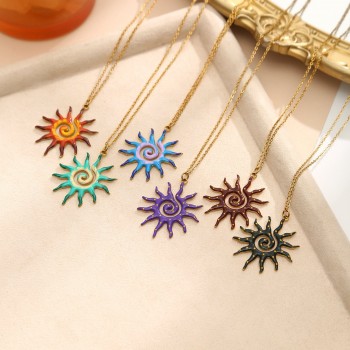 Stainless Steel Sun Pendant Necklace