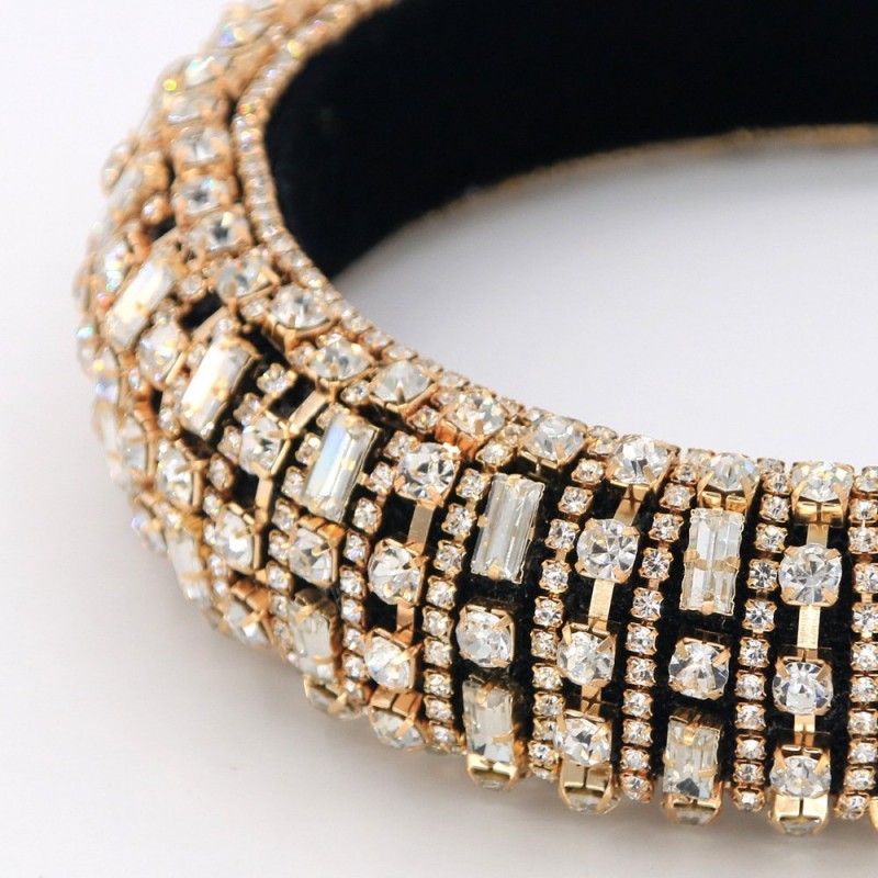 Solid Color Headband Headwear With Rose Gold Rhinestones Inlaid Stone Headband