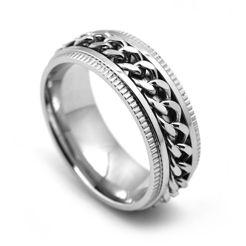 Mens Stainless Steel Spinner Rings Men Cool Fidget Band