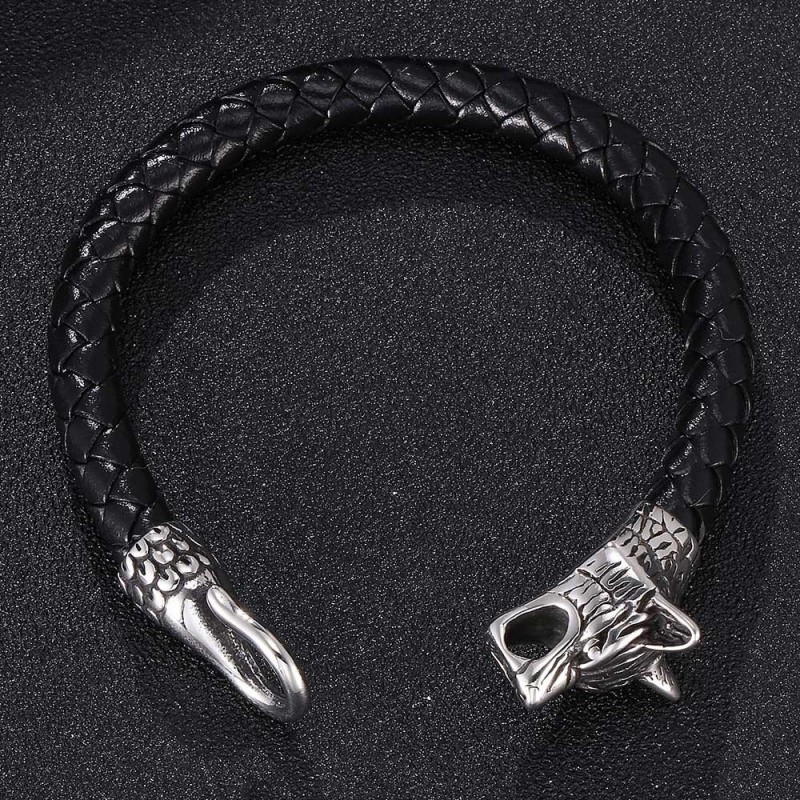 Fashionable Wolf Head Genuine Leather Braided Leather Cord Exquisite Bracelet