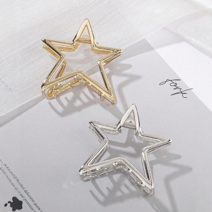 Hollow Pentagram Metal Grip Barrettes
