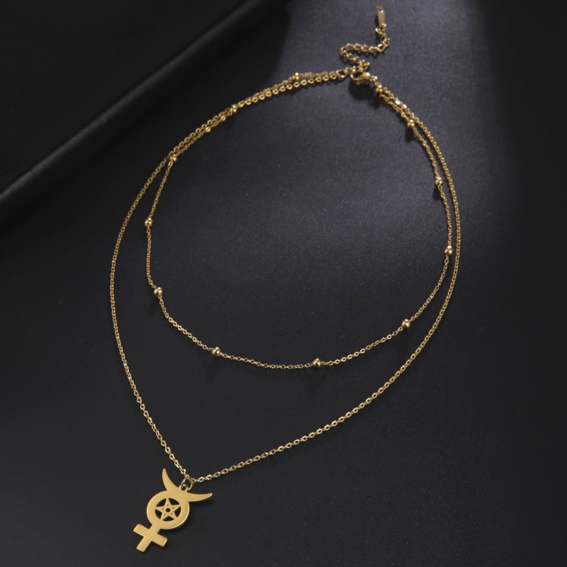 Star Moon Stainless Steel Necklace